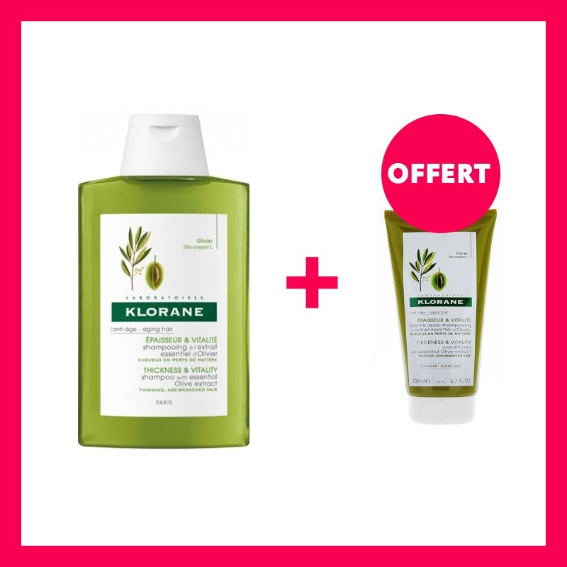 OFFRE KLORANE Shampooing Anti Age à l'extrait essentiel d'Olivier avec Baume Après Shampooing OFFERT OFFRE KLORANE Shampooing Anti Age à l'extrait essentiel d'Olivier avec Baume Après Shampooing OFFERT