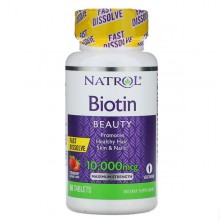 NATROL Biotin 10,000 mcg 60 Tablets Gout fraise
