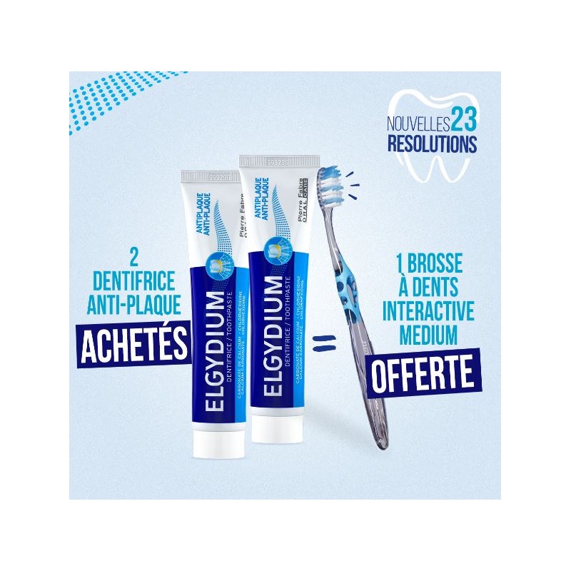 OFFRE ELGYDIUM 2 DENTIFRICE ANTI-PLAQUE ACHETÉS AVEC  1 BAD INTERACTIVE MEDIUM OFFERTE